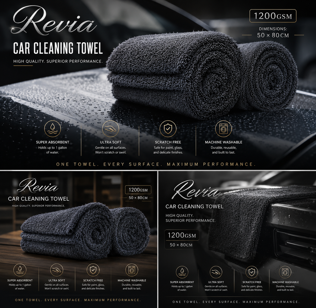 Revia Car Cleaning Towel 1200gsm Dimensions: 50*80cm
